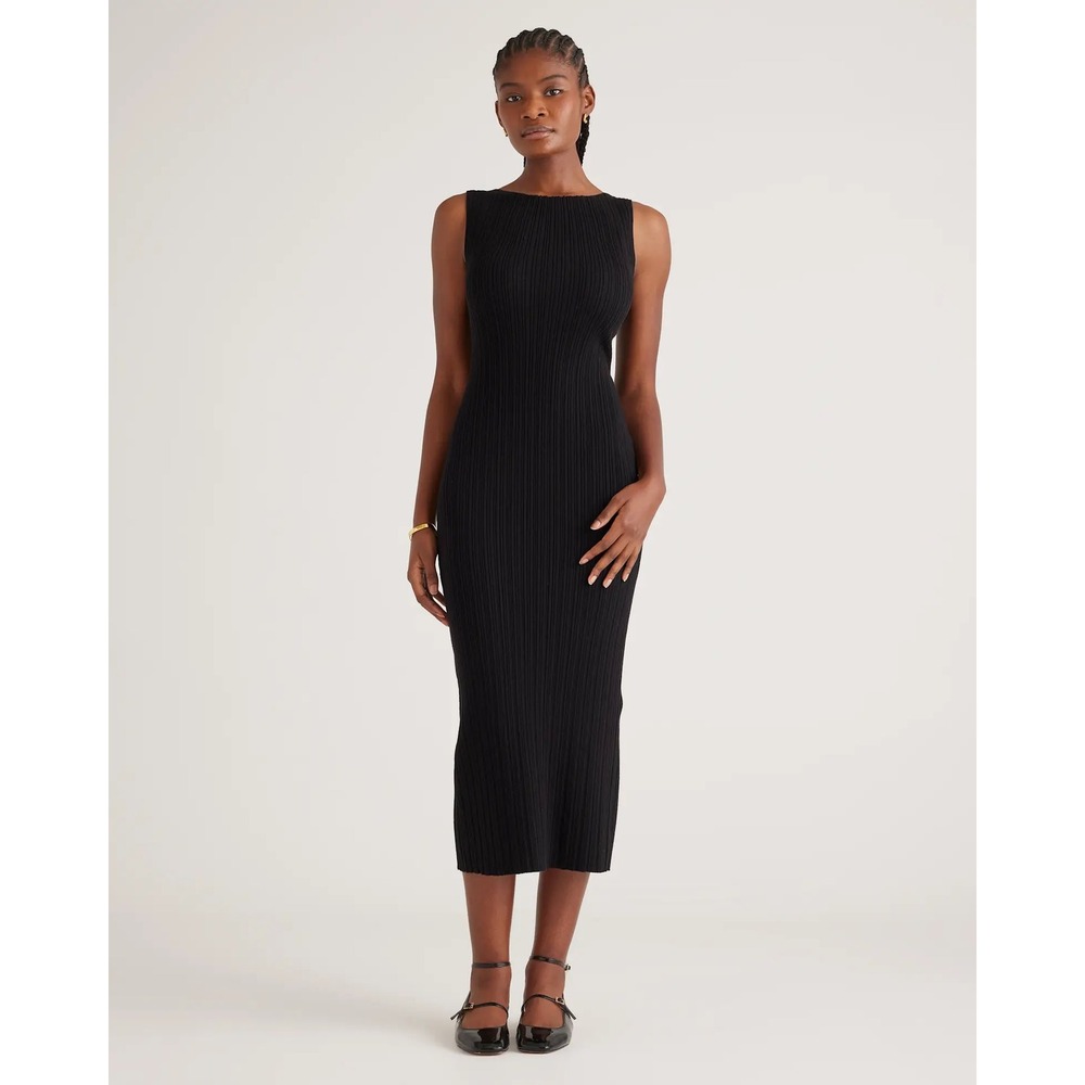 Quince Womens Size Small Cotton Cashmere Ribbed Sleeveless Midi Dress Black NWT
